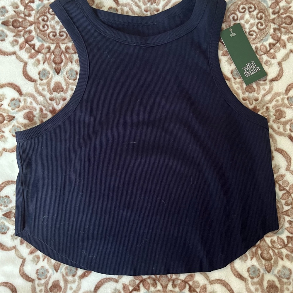 Wild Fable Dark Blue Ribbed Crop Top